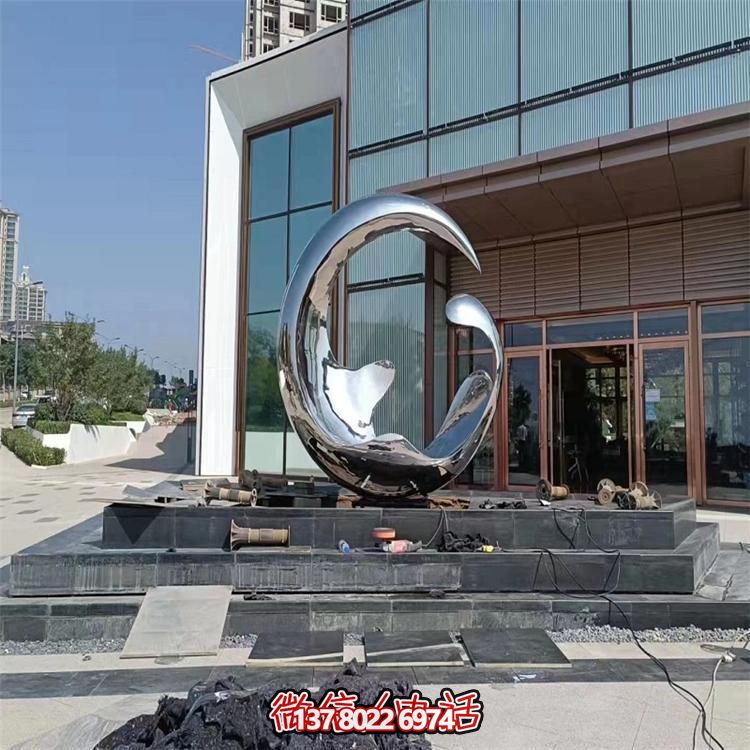 高端不銹鋼創(chuàng)意鏡面圓環(huán)雕塑，點綴酒店會所裝飾