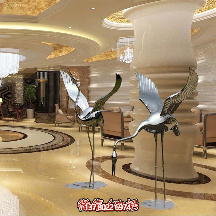 不銹鋼雕塑火烈鳥，鏡面抽象園林裝飾