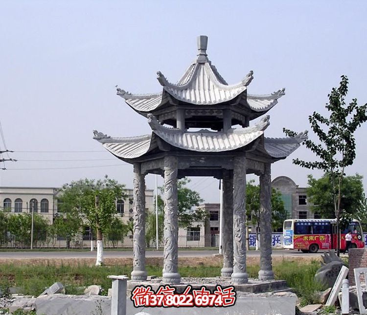 精美古建筑雕塑雙層涼亭，為公園廣場(chǎng)注入古典風(fēng)情