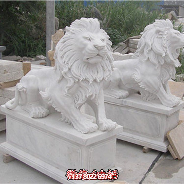 大理石獅子雕塑，點(diǎn)綴園林景觀