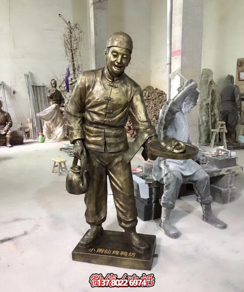 玻璃鋼小吃鋪，雕塑裝飾，店小二上菜