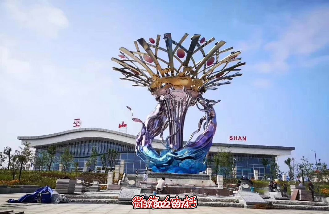 玻璃鋼美人魚(yú)雕塑，給廣場(chǎng)帶來(lái)彩繪跳舞美景