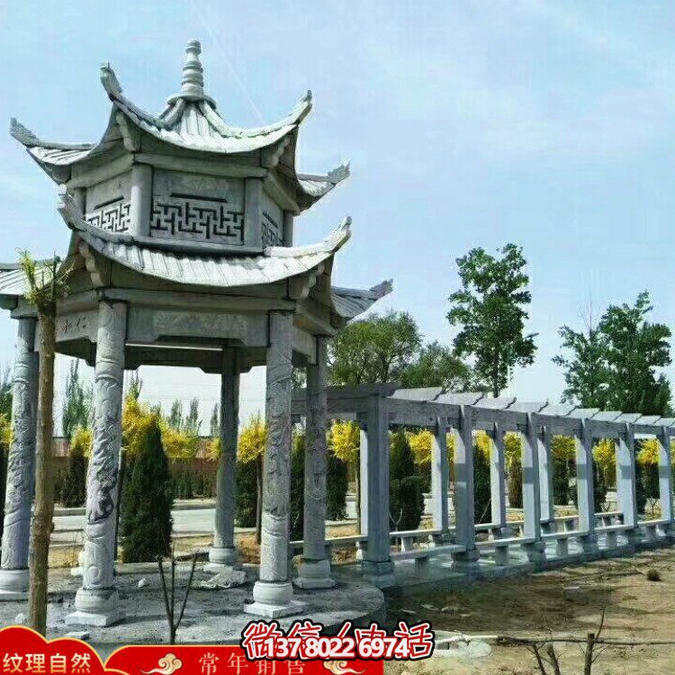 甄選優質大理石雙層涼亭，精美絕倫的雕塑美景