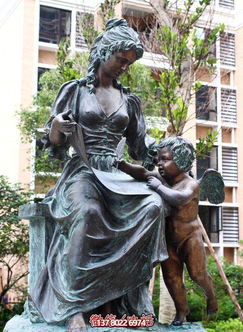 小區(qū)公園寫字的小天使西方人物青銅雕塑 小區(qū)公園寫字的小天使西方人物青銅雕塑