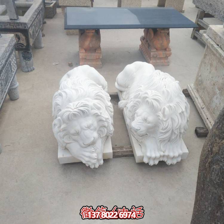 大理石石雕戶外庭院門(mén)口大型獅子擺件