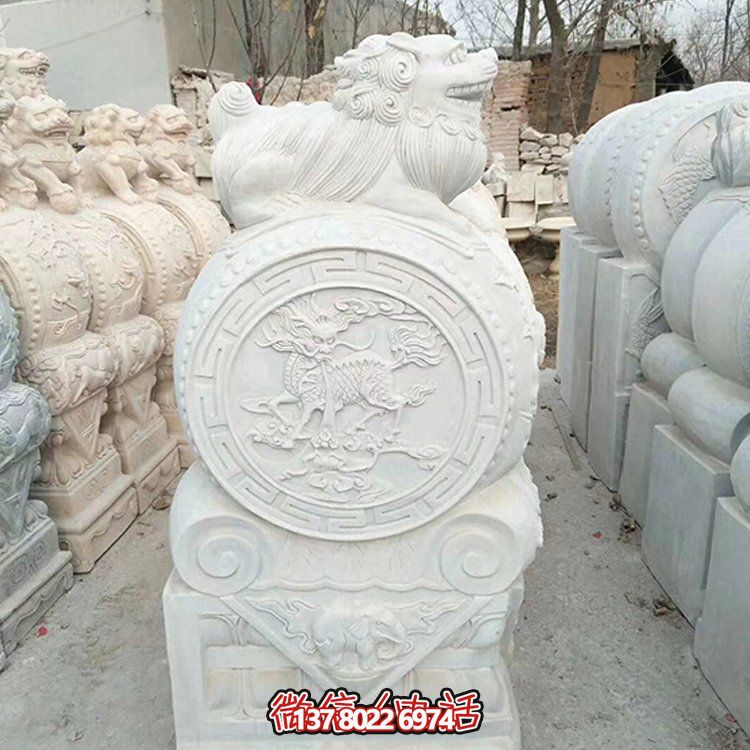 大理石石雕庭院門(mén)口一對(duì)鎮(zhèn)宅獅子抱鼓石