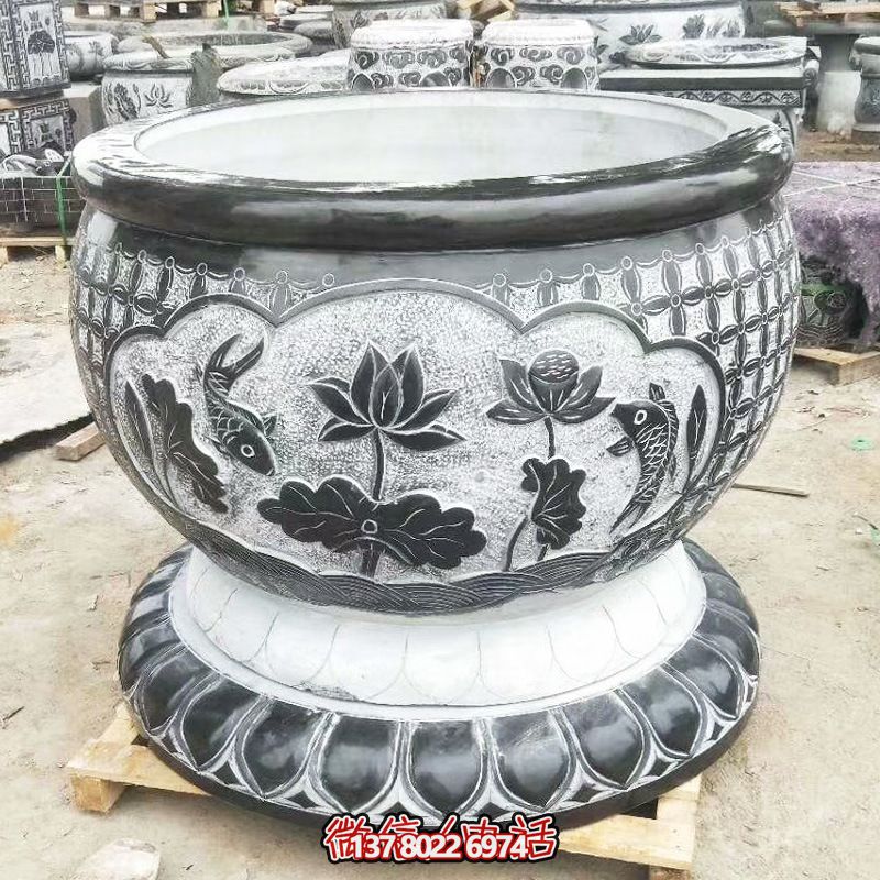 景區(qū)大型青石浮雕荷花庭院別墅招財缸雕塑 景區(qū)大型青石浮雕荷花庭院別墅招財缸雕塑