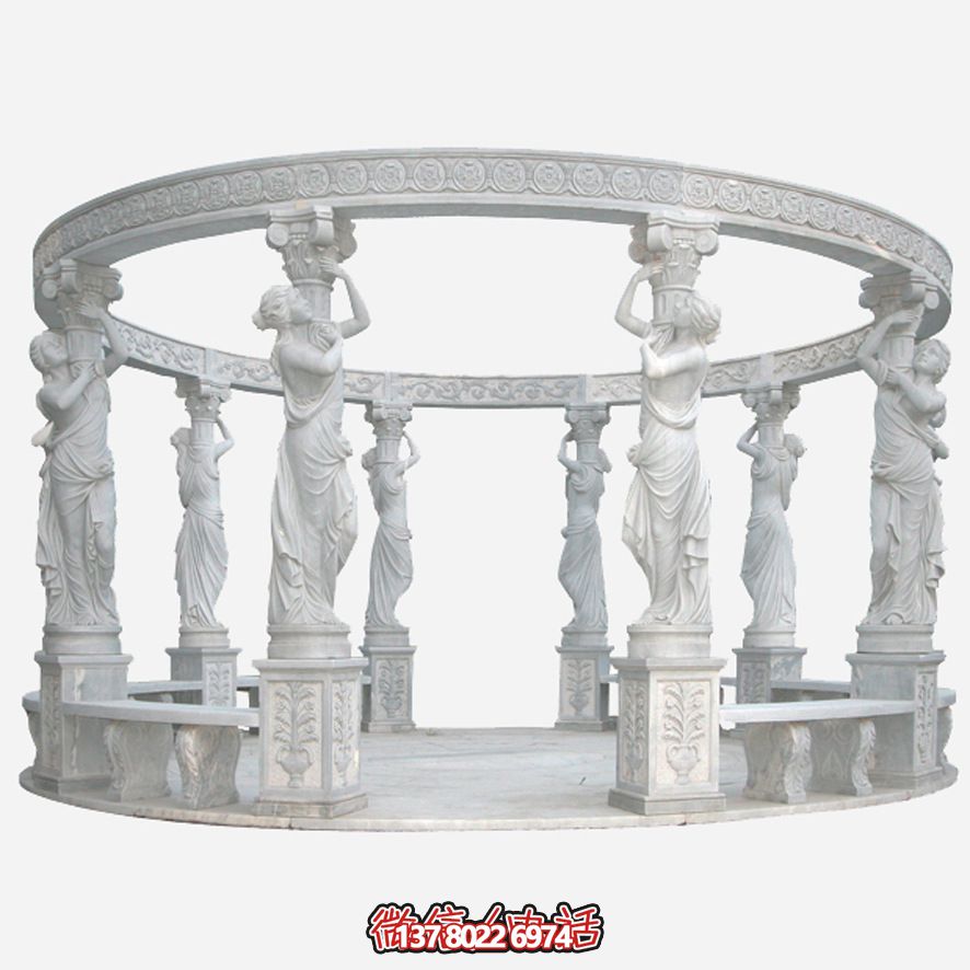大型漢白玉露天圓形歐式園林西方人物石柱休閑涼亭 大型漢白玉露天圓形歐式園林西方人物石柱休閑涼亭